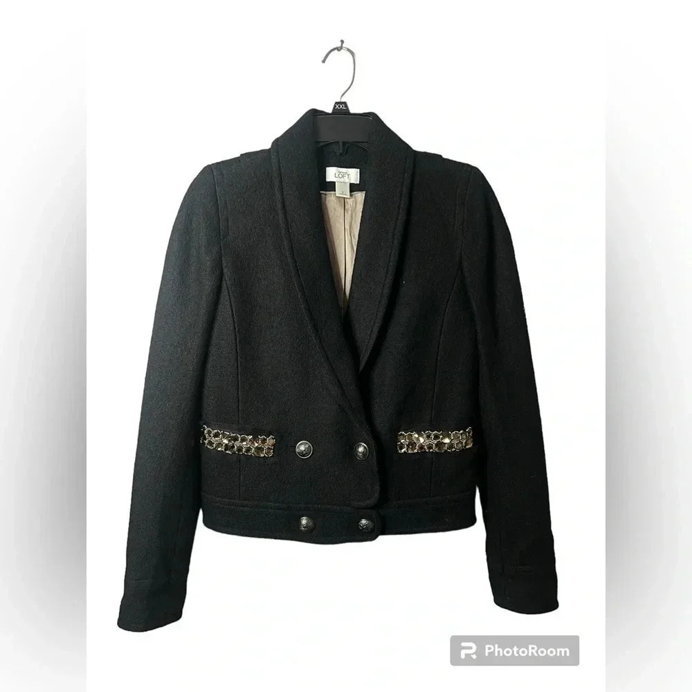 Loft wool blazer color black with Jewel accents size 2 woman’s